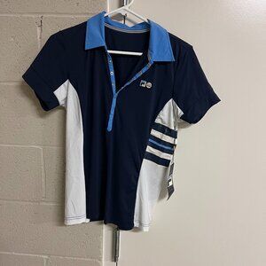 Fila Women's 110 year Tennis Polo Navy and White shirt size Large new with tags